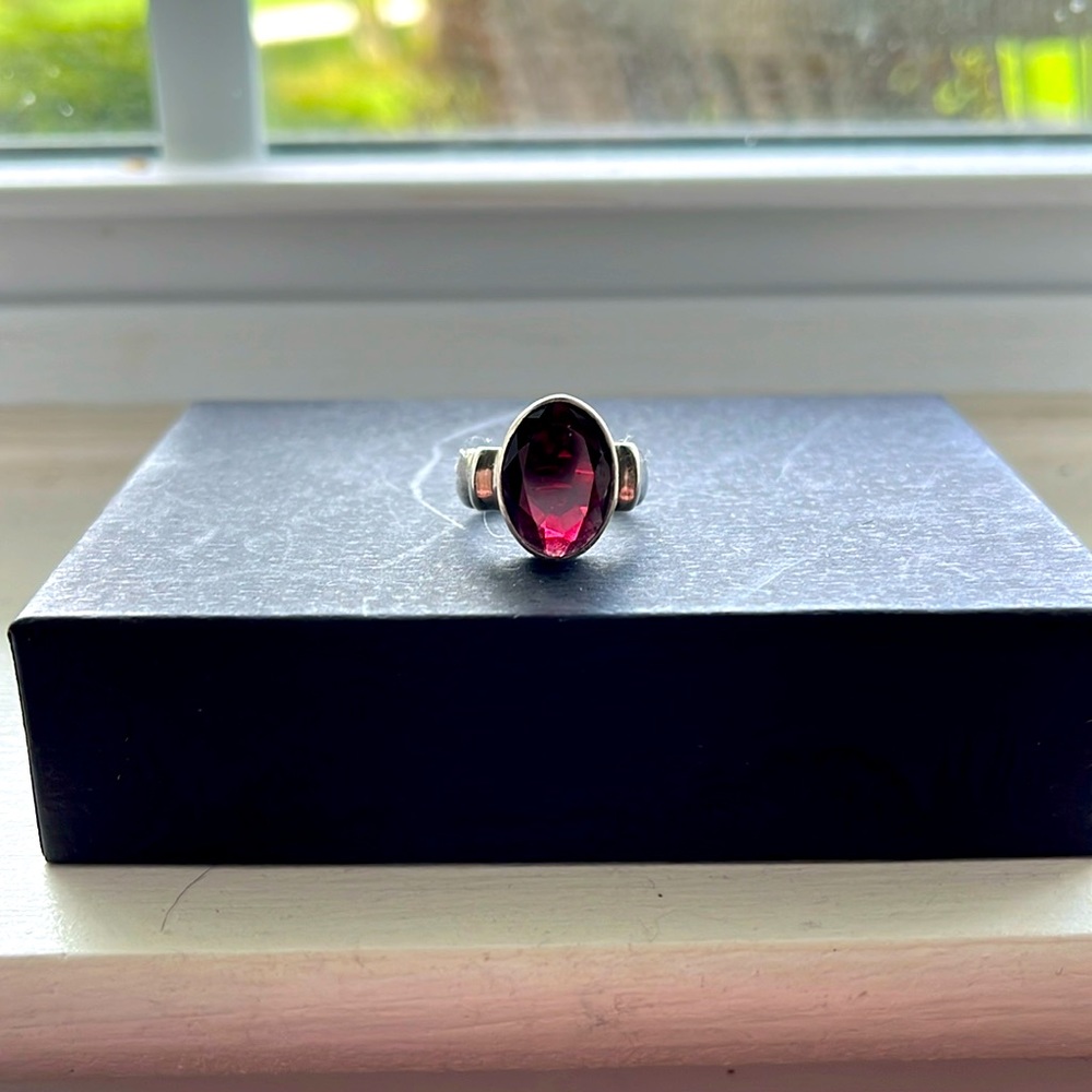 Gorgeous Sterling Silver and Large Garnet Ring